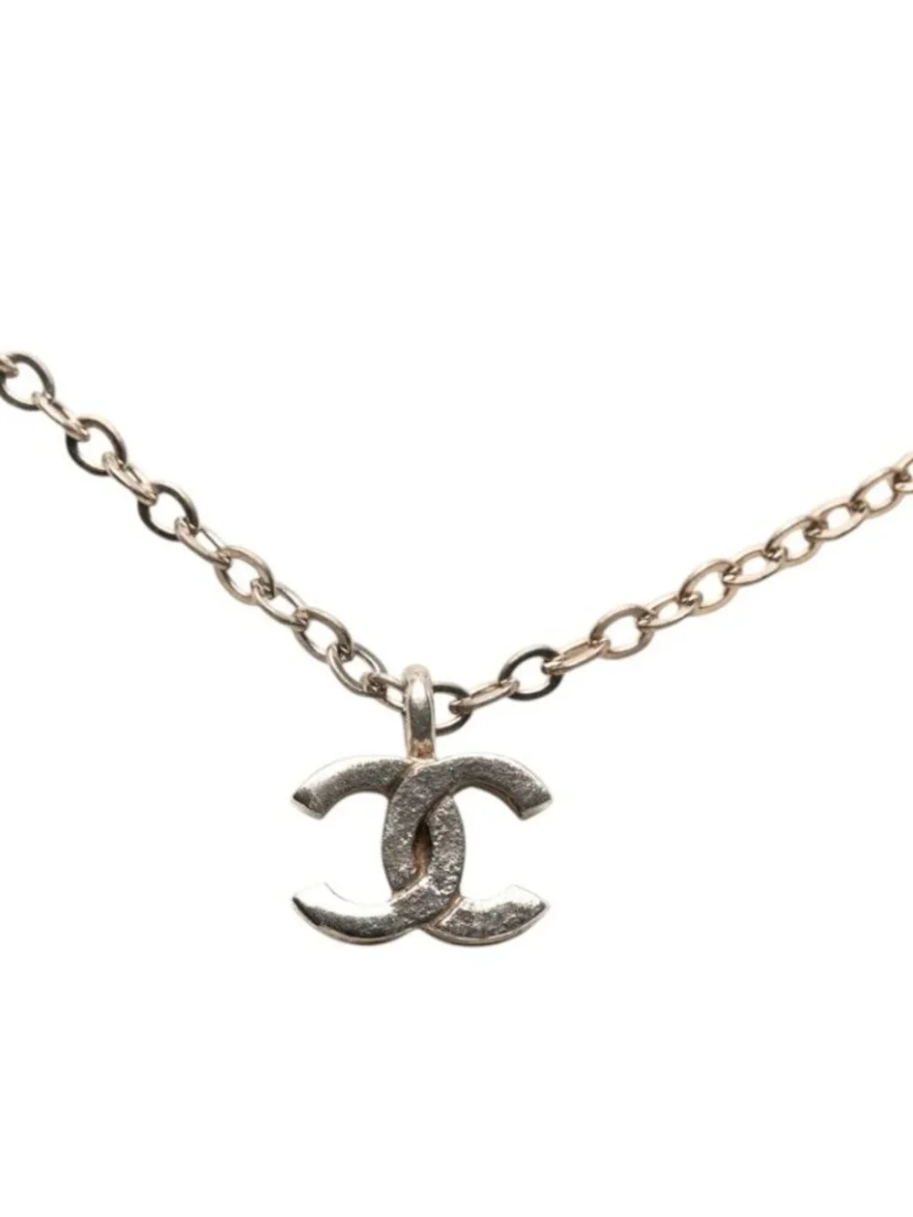 Chanel CC Logo Necklace Silver Metal
